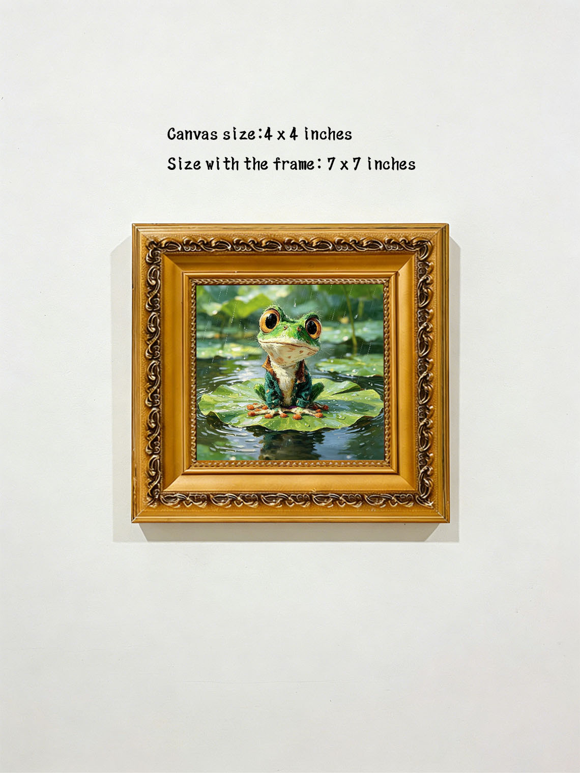 Cute Dressed Green Frog Sitting On Rainy Lotus Leaf Impasto Oil Painting Custom oil painting from photo, Gift for friend，Size 4x4
