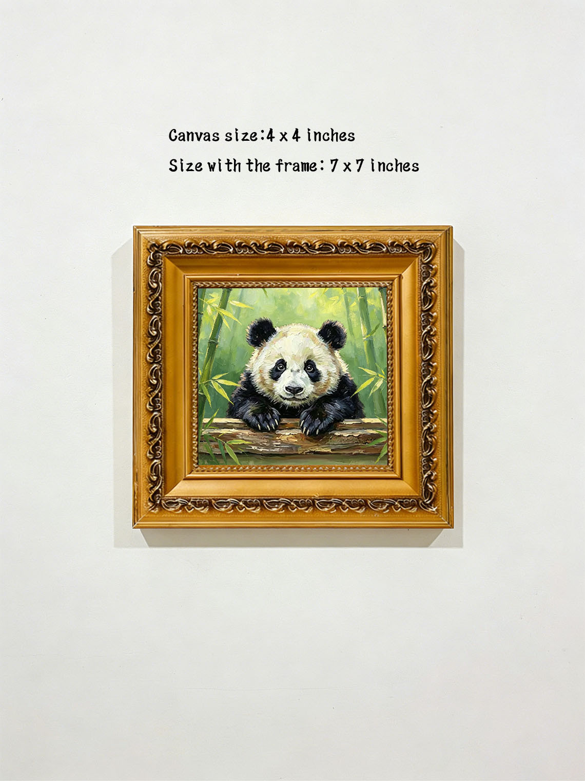 Adorable Giant Panda Leaning Over Log In Bamboo Forest Impasto Oil Painting Custom oil painting from photo, Gift for friend，Size 4x4