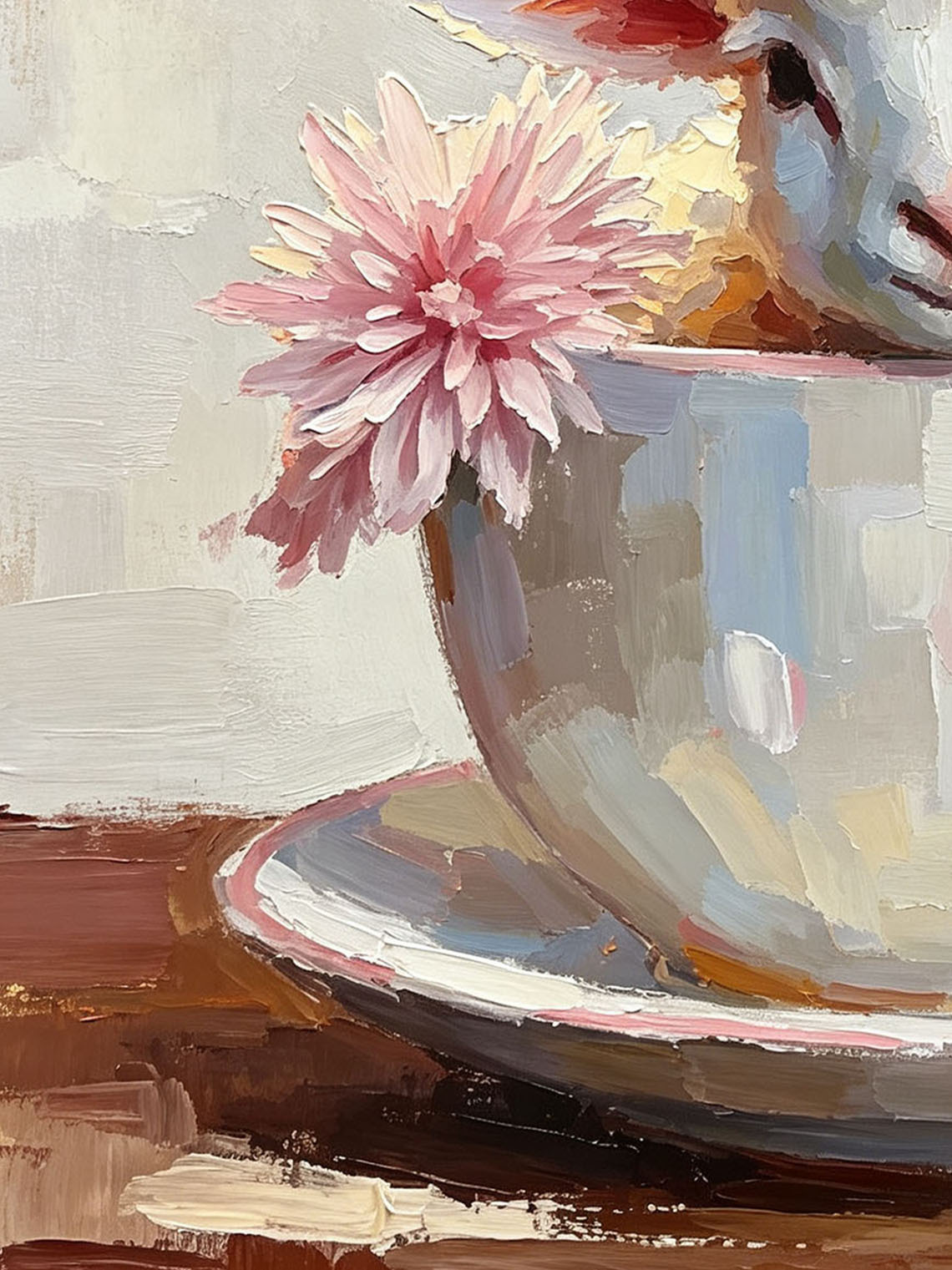 Baby Lamb Inside Pastel Teacup With Pink Flower Whimsical Custom oil painting from photo, Gift for friend，Size 4x4