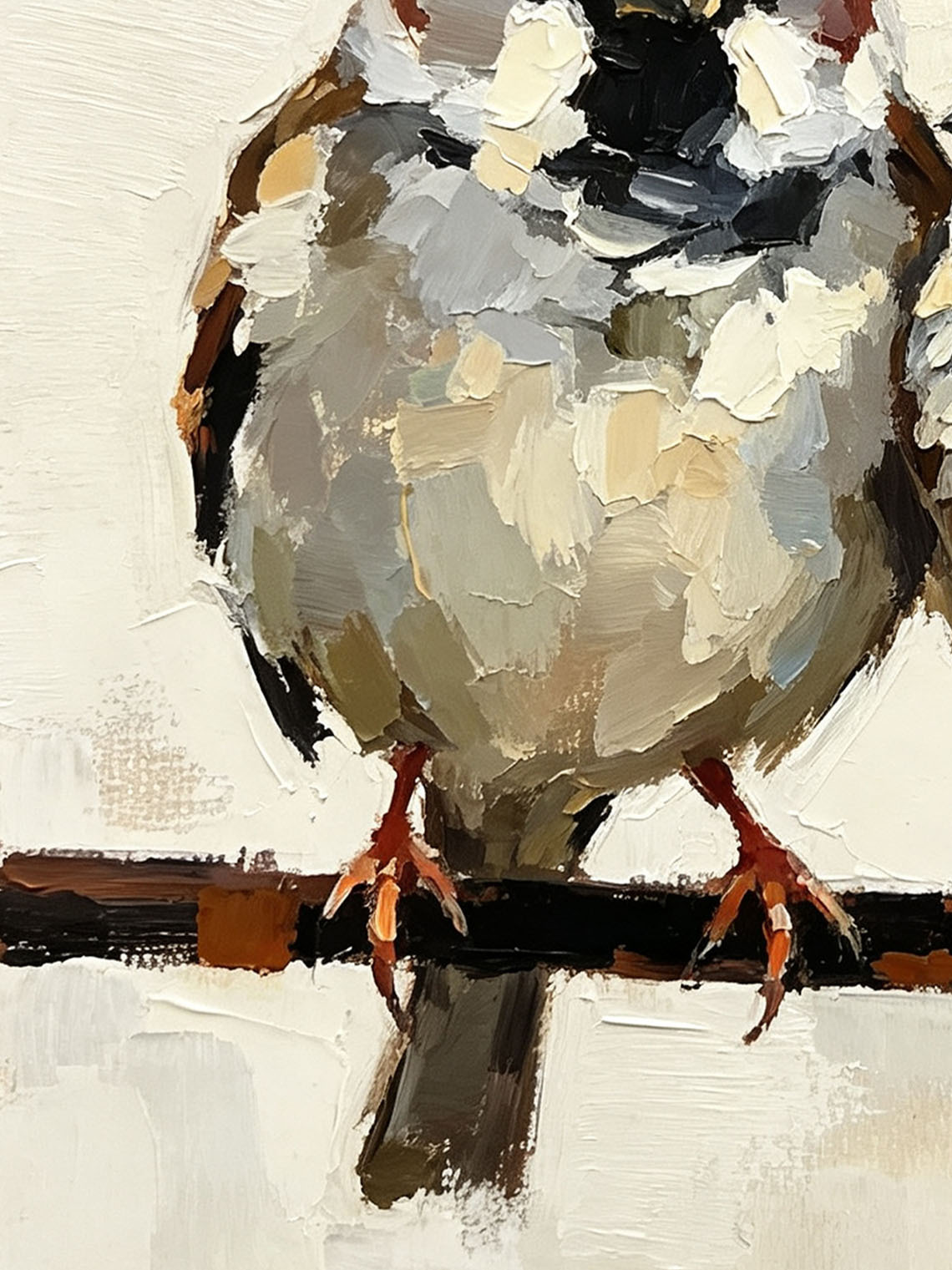 Pair Of Sweet Sparrows On Branch Oil Painting Soft Cream Textured Background  Custom oil painting from photo, Gift for friend，Size 4x4