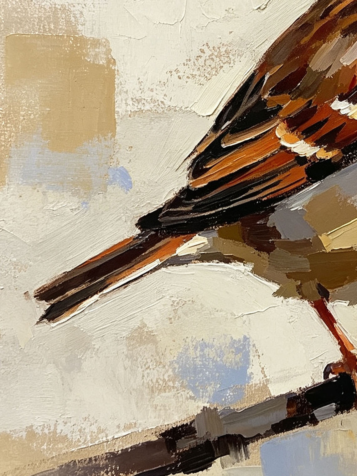 Single Sparrow Perched On Twig Oil Painting Soft Neutral Textured Background  Custom oil painting from photo, Gift for friend，Size 4x4