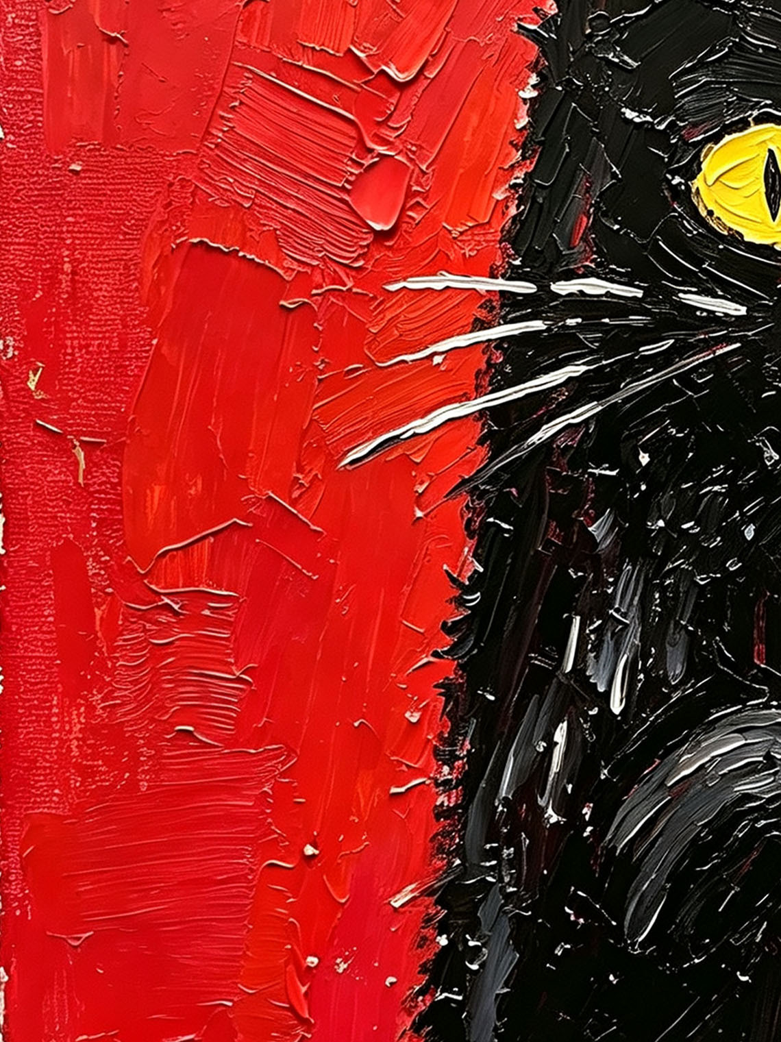Whimsical Black Cat Holding Yellow Checkered Mug Red Background Oil Painting Custom oil painting from photo, Gift for friend，Size 4x4