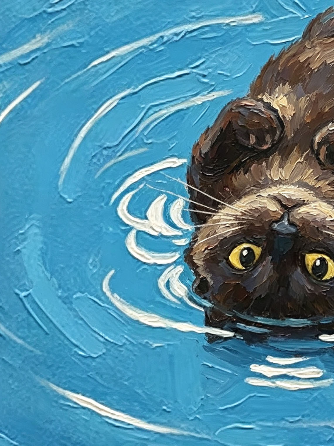 Playful Otter Floating On Bright Blue Rippling Water Impasto Oil Painting Custom oil painting from photo, Gift for friend，Size 4x4