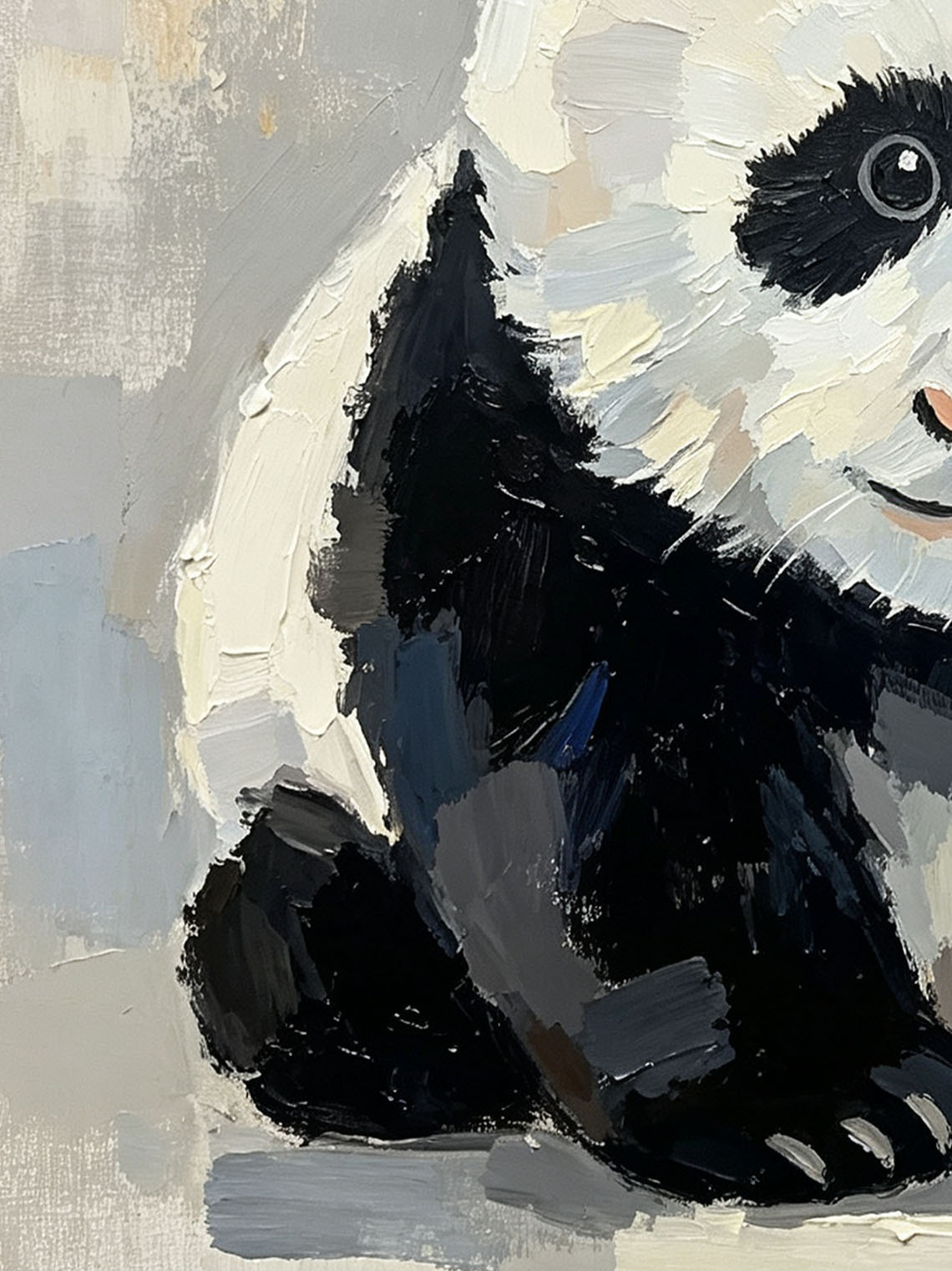 Baby Panda With White Daisy Flower Neutral Grey Background Impasto Oil Painting Custom oil painting from photo, Gift for friend，Size 4x4