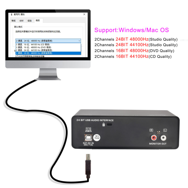 Freeboss External Usb Sound Card 24Bit 48KHz ASIO4ALL Computer Recording Studio Guitar 48V XLR Audio Interface Mini UC26