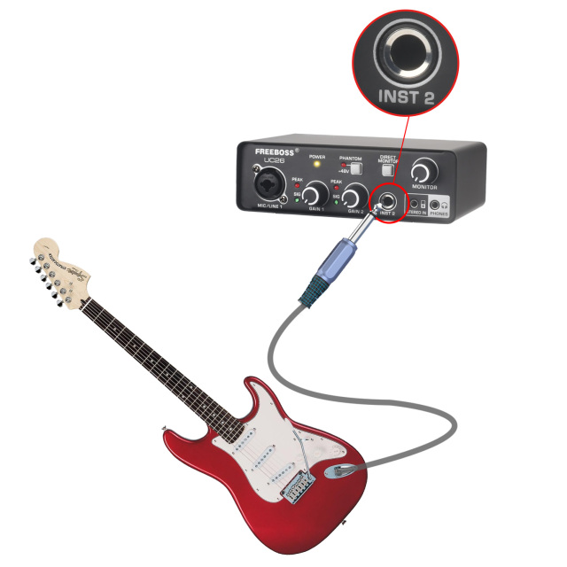 Freeboss External Usb Sound Card 24Bit 48KHz ASIO4ALL Computer Recording Studio Guitar 48V XLR Audio Interface Mini UC26