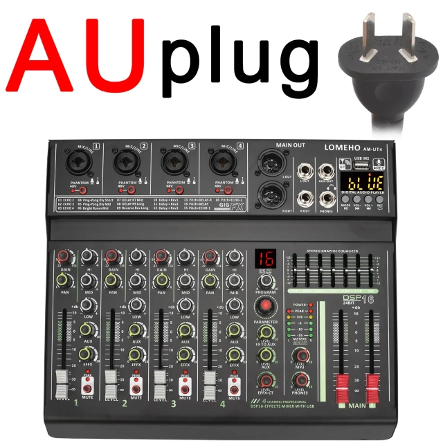 LOMEHO 4 Channel Mono Audio Mixers 7 Band EQ 16 DSP Effect Bluetooth Mixing Console 48V USB Record Sound Table Karaoke AM-UT4