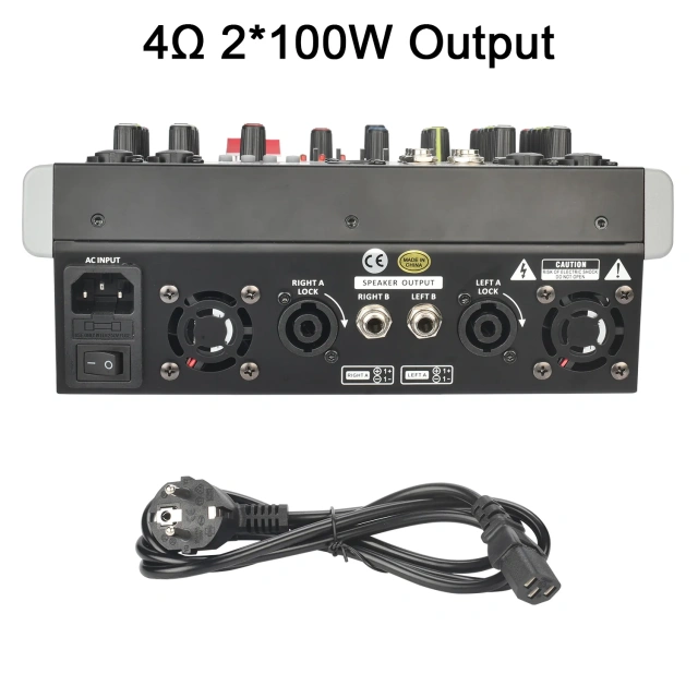 LOMEHO 2*100W Power Audio Mixer Amplifier 6 Channel Mixing Console with Amp 48V USB PC Record Bluetooth Dj Sound Table AM-AX6P