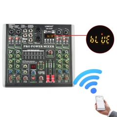 LOMEHO 2*100W Power Audio Mixer Amplifier 6 Channel Mixing Console with Amp 48V USB PC Record Bluetooth Dj Sound Table AM-AX6P