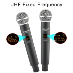 LOMEHO UHF Wireless Microphone 2 Handhled Fixed Frequency Cordless Dynamic Mic for Karaoke Church Meeting School Party LO-U02