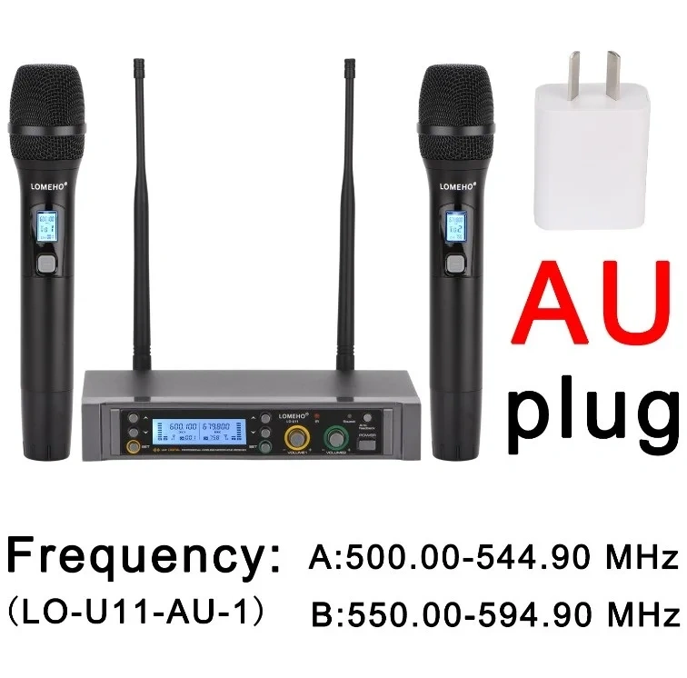 LOMEHO Metal Handheld Wireless Microphone 2 Way 2X380 Multi Frequency DC 5V Anti-feedback Mute DJ Party Karaoke Church LO-U11