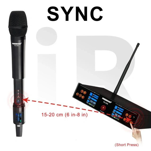 Freeboss Rechargeable Wireless Microphone 2 Way UHF Frequency EQ Professional Dual Dynamic Mic for Karaoke Performance KU-202