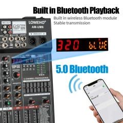 Lomeho 6 Channels Audio Mixer Bluetooth 320 DSP Effects Separately 48V USB Mixing Console Small Show Party Sound Table AM-UM6