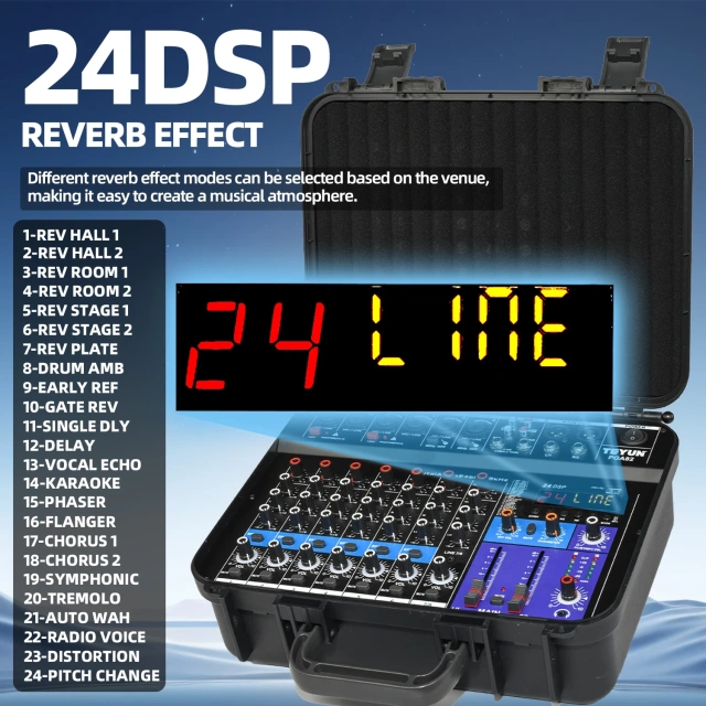 TEYUN 8 Channels Audio Power Mixer 48V USB Bluetooth  Mixing Console 2*200W 24 DSP Effects Sound Table with Amplifier PGA82