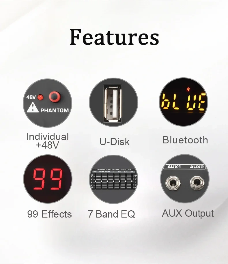 Lomeho 6 Channel Mixing Console Mono 99 Digital Effect USB Sound Card dj Mixer Bluetooth 48V 2 AUX Dj Karaoke Audio Table AM-GT6