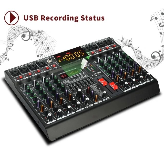 LOMEHO 8 Channels Mixing Console 99 DSP Effects 7 Band EQ 2 AUX Output 48V Audio Sound Mixer USB Bluetooth Dj Mix Table AM-GT8