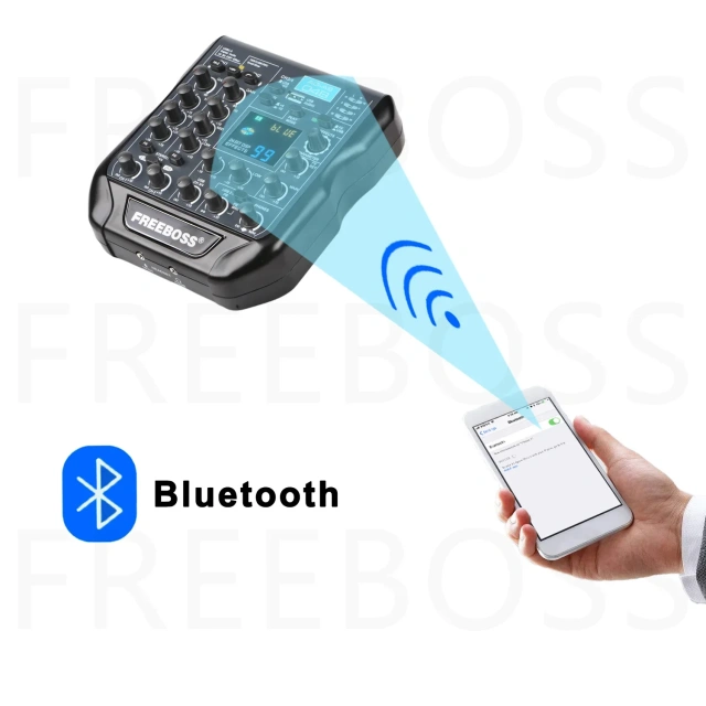 Freeboss 4 Channel Audio Mixer 99 DSP Effects Bluetooth PC play USB Record Mixing Console 48V Phantom Power Podcast AG-AS04B