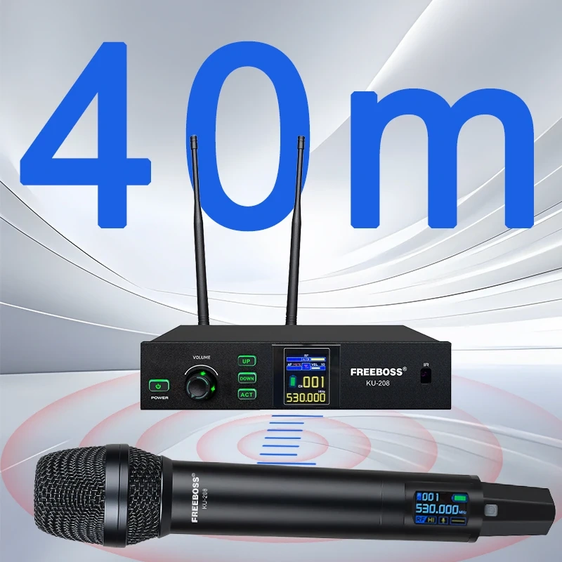 Professional UHF 100 Channels Wireless Microphone System Freeboss 40M Handheld Metal Dynamic Transmitter for Stage Show KU-208
