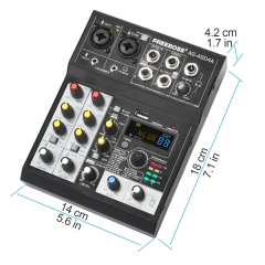 Freeboss Audio Mixer 4 Channels Bluetooth 88 DSP Effects Dj Mixing Console USB Record Portable Sound Table for Karaoke AG-AS04A
