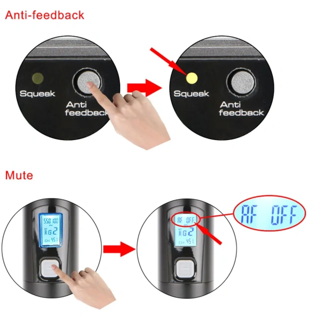 LOMEHO Metal Handheld Wireless Microphone 2 Way 2X380 Multi Frequency DC 5V Anti-feedback Mute DJ Party Karaoke Church LO-U11