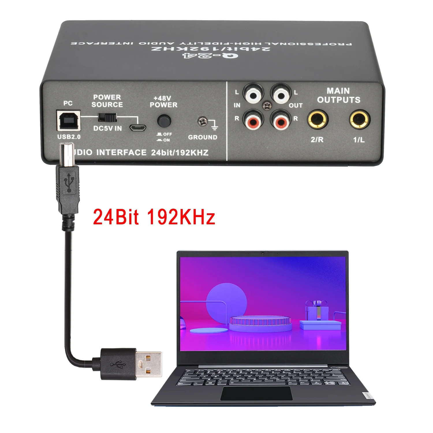 Teyun Q24 24Bit 192KHz Soundcard Loopback Audio Interface Stereo Direct Monitor External Usb Sound Card for Guitar Studio Record
