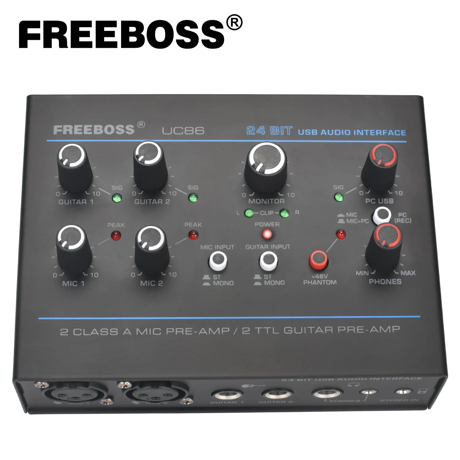 Freeboss Electric Guitar Sound Card 24bit ASIO4ALL 5 Channel Loopback Audio Interface 3.5mm Phone Input Stereo PC Record UC86