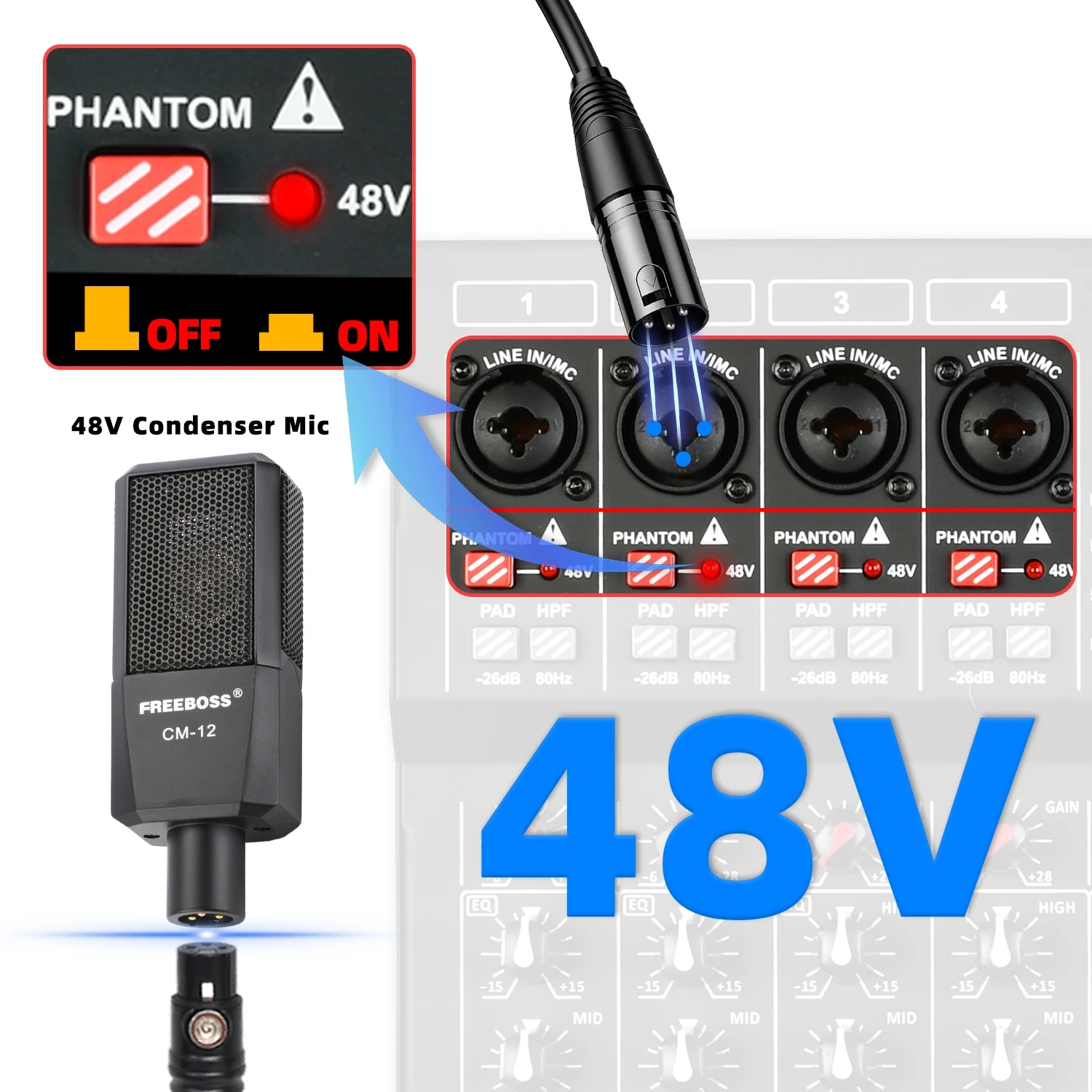 Lomeho 6 Channels Audio Mixer Bluetooth 320 DSP Effects Separately 48V USB Mixing Console Small Show Party Sound Table AM-UM6