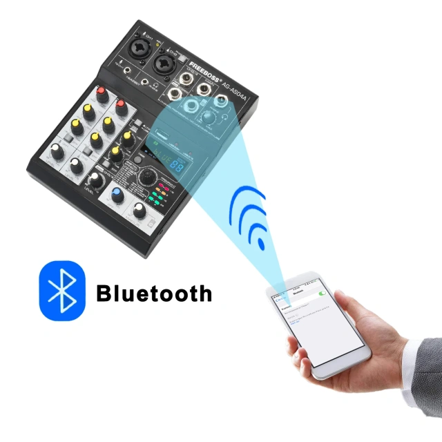 Freeboss Audio Mixer 4 Channels Bluetooth 88 DSP Effects Dj Mixing Console USB Record Portable Sound Table for Karaoke AG-AS04A