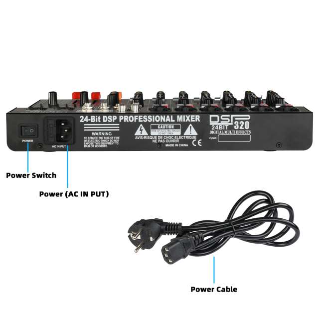 Lomeho 8 Channel 6 Mono 1 Stereo Sound Mixer PFL Monitor 320 DSP Mixing Table 48V Bluetooth 2 AUX Output Audio Console AM-UM8