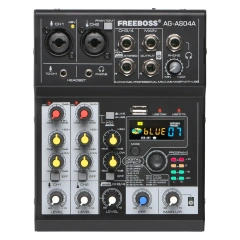 Freeboss Audio Mixer 4 Channels Bluetooth 88 DSP Effects Dj Mixing Console USB Record Portable Sound Table for Karaoke AG-AS04A