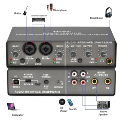 Teyun Q24 24Bit 192KHz Soundcard Loopback Audio Interface Stereo Direct Monitor External Usb Sound Card for Guitar Studio Record