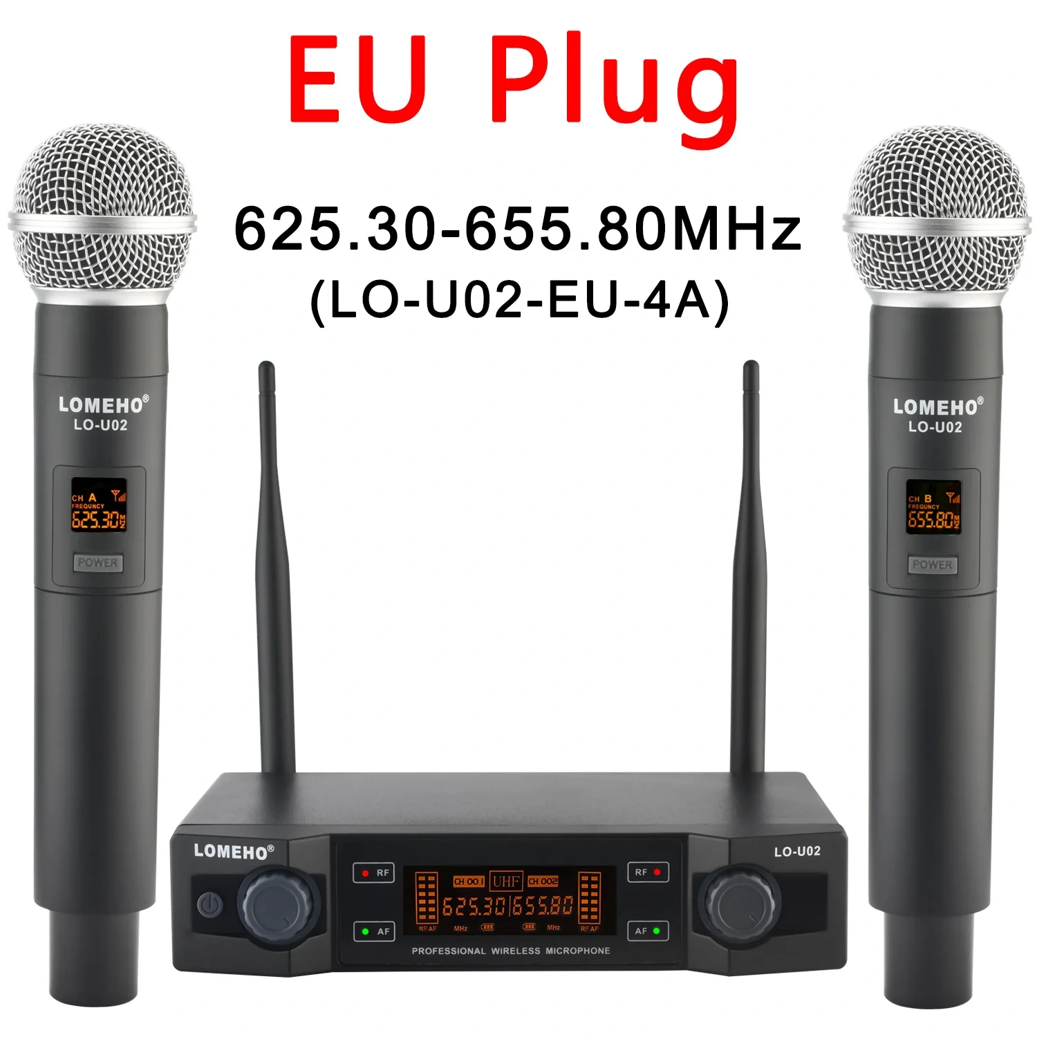 LOMEHO UHF Wireless Microphone 2 Handhled Fixed Frequency Cordless Dynamic Mic for Karaoke Church Meeting School Party LO-U02