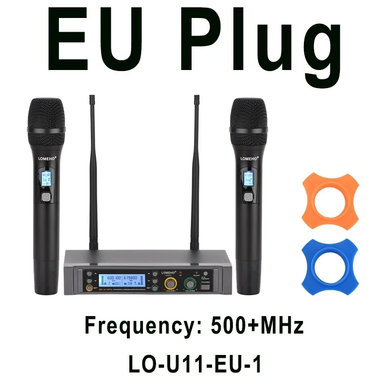 LOMEHO Metal Handheld Wireless Microphone 2 Way 2X380 Multi Frequency DC 5V Anti-feedback Mute DJ Party Karaoke Church LO-U11