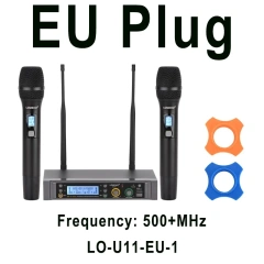 LOMEHO Metal Handheld Wireless Microphone 2 Way 2X380 Multi Frequency DC 5V Anti-feedback Mute DJ Party Karaoke Church LO-U11