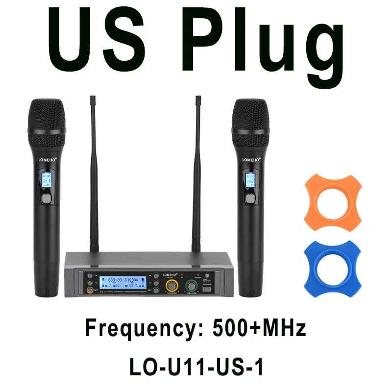 LOMEHO Metal Handheld Wireless Microphone 2 Way 2X380 Multi Frequency DC 5V Anti-feedback Mute DJ Party Karaoke Church LO-U11