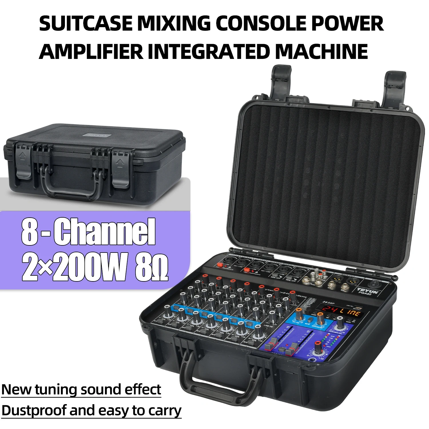 TEYUN 8 Channels Audio Power Mixer 48V USB Bluetooth  Mixing Console 2*200W 24 DSP Effects Sound Table with Amplifier PGA82