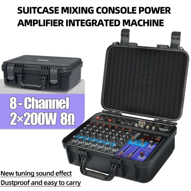 TEYUN 8 Channels Audio Power Mixer 48V USB Bluetooth  Mixing Console 2*200W 24 DSP Effects Sound Table with Amplifier PGA82