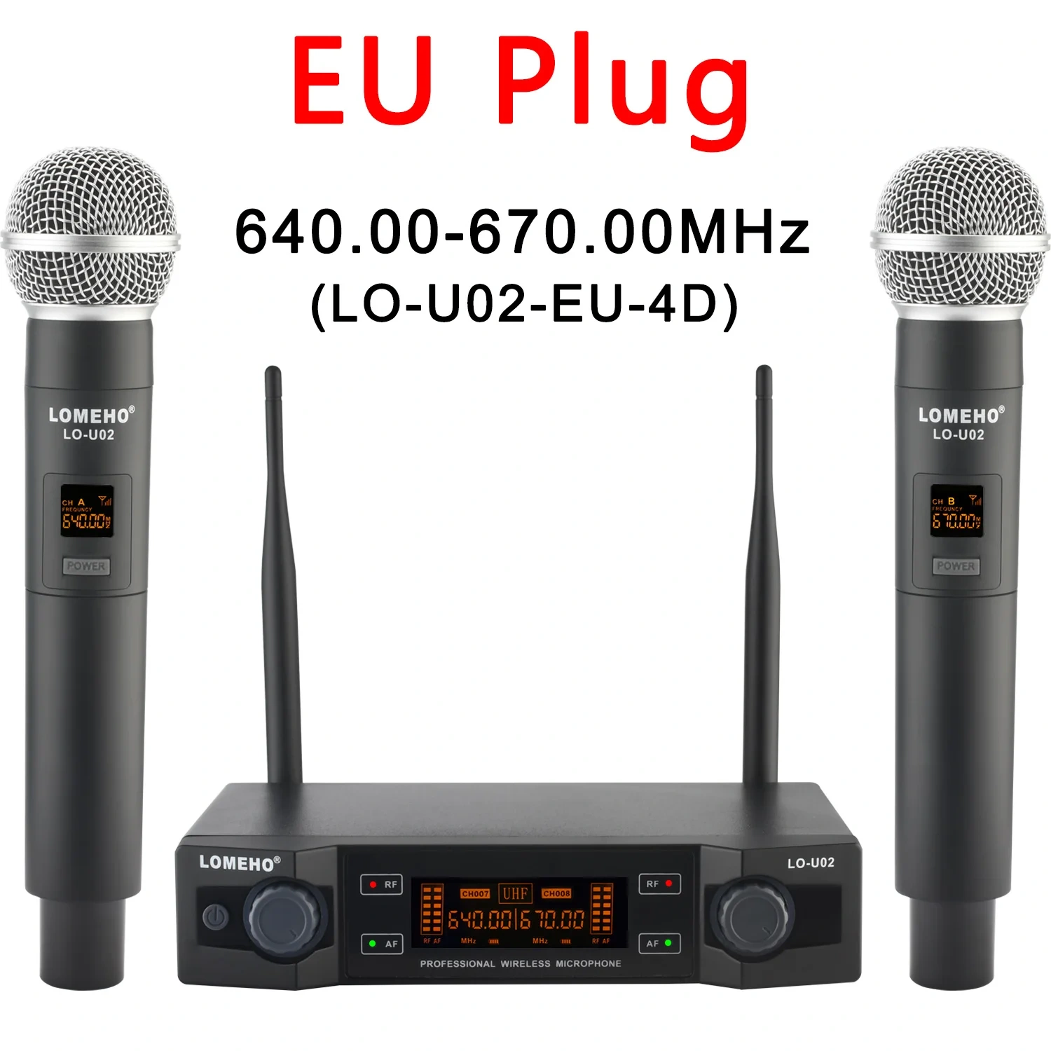 LOMEHO UHF Wireless Microphone 2 Handhled Fixed Frequency Cordless Dynamic Mic for Karaoke Church Meeting School Party LO-U02