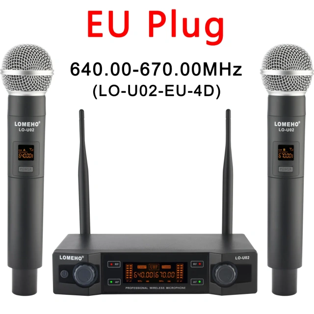 LOMEHO UHF Wireless Microphone 2 Handhled Fixed Frequency Cordless Dynamic Mic for Karaoke Church Meeting School Party LO-U02