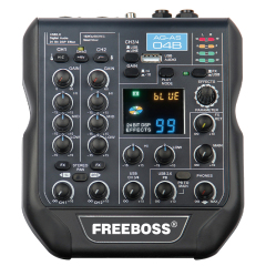 Freeboss 4 Channel Audio Mixer 99 DSP Effects Bluetooth PC play USB Record Mixing Console 48V Phantom Power Podcast AG-AS04B