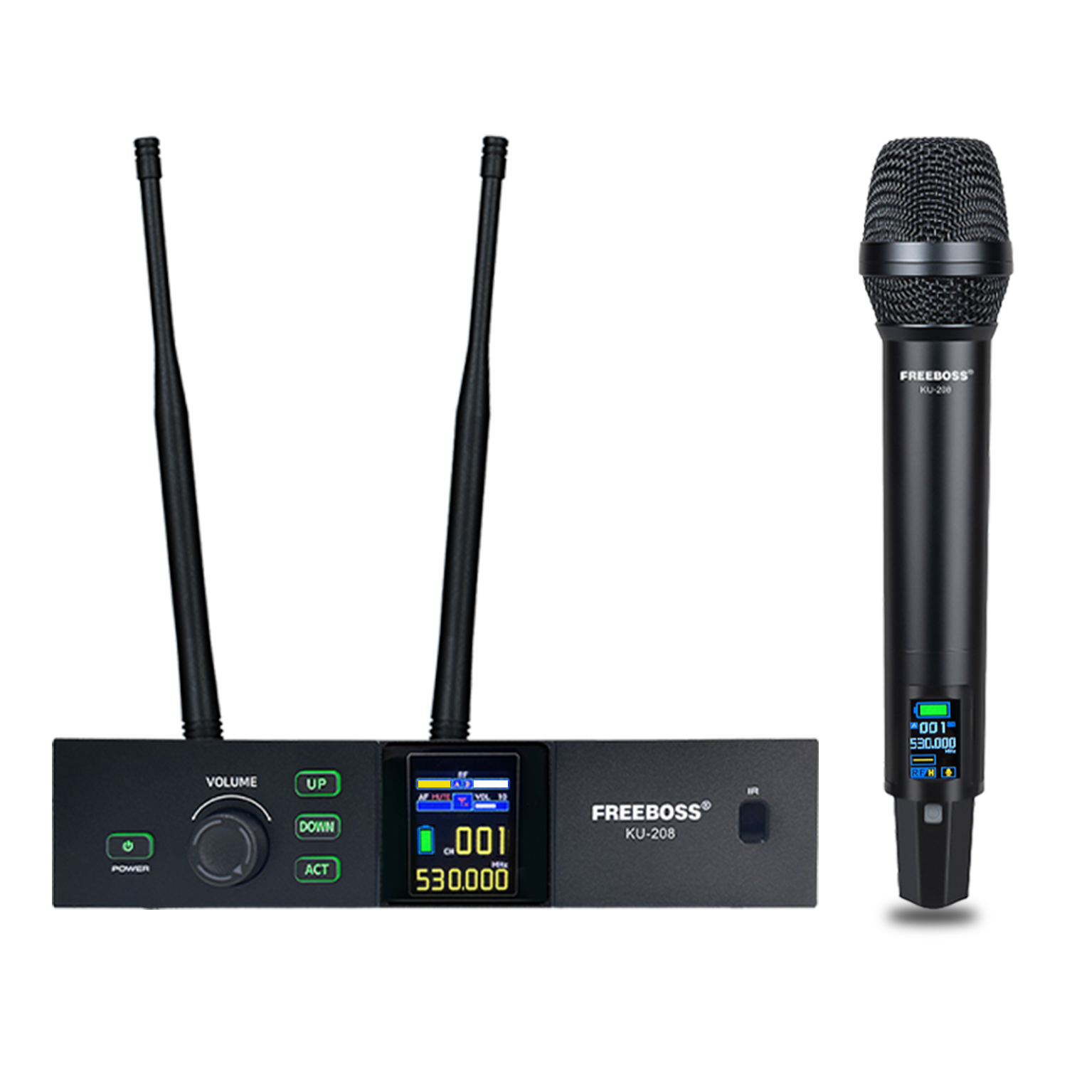 Professional UHF 100 Channels Wireless Microphone System Freeboss 40M Handheld Metal Dynamic Transmitter for Stage Show KU-208