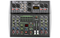 Lomeho 6 Channel Mixing Console Bluetooth 7 Band EQ Audio Sound Mixer 48V 99 DSP Effects Professional USB PC Karaoke AM-AX6