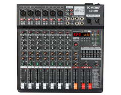 Lomeho 8 Channel 6 Mono 1 Stereo Sound Mixer PFL Monitor 320 DSP Mixing Table 48V Bluetooth 2 AUX Output Audio Console AM-UM8