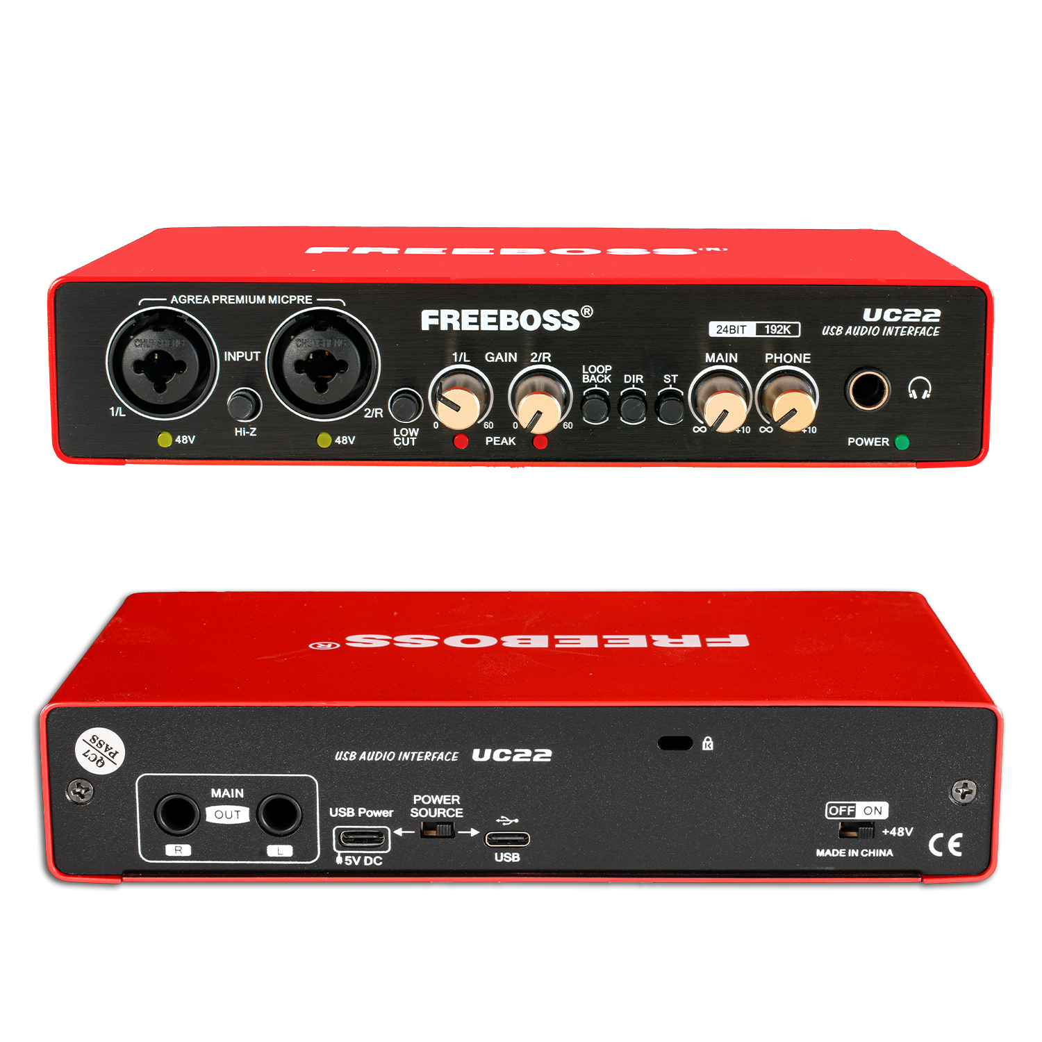 Freeboss 24bit 192KHz Audio Interface External Loopback Usb Sound Card Guitar Recording Stereo Monitor Soundcard for studio UC22