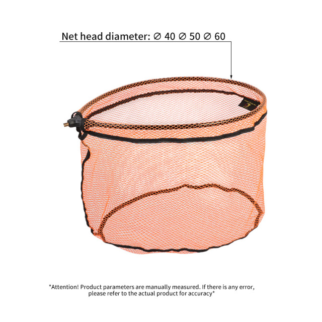 Overall rubber-coated landing net head, orange and blue.