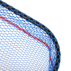 Overall rubber-coated landing net head, orange and blue.