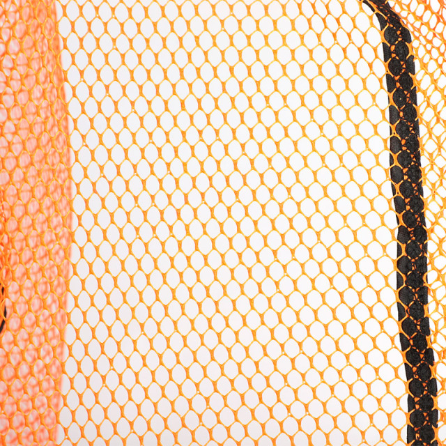 Overall rubber-coated landing net head, orange and blue.