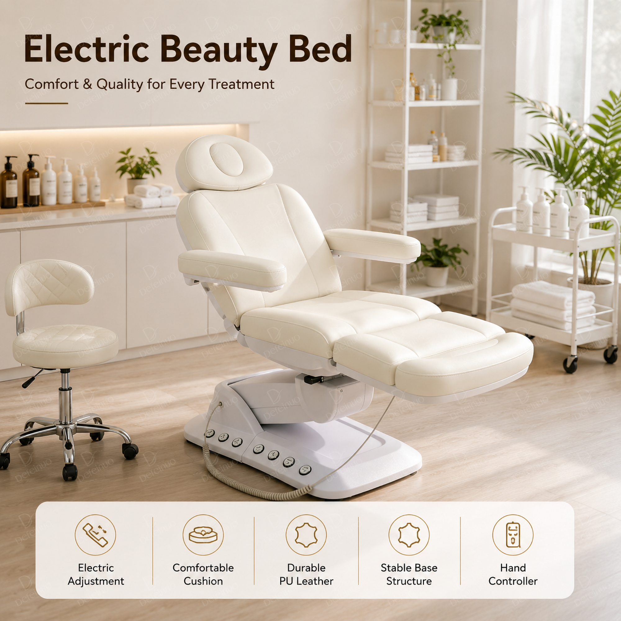 3 Motor Electric Beauty Chair with LED Light and Adjustable Height DN0035_Electric Beauty Chairs