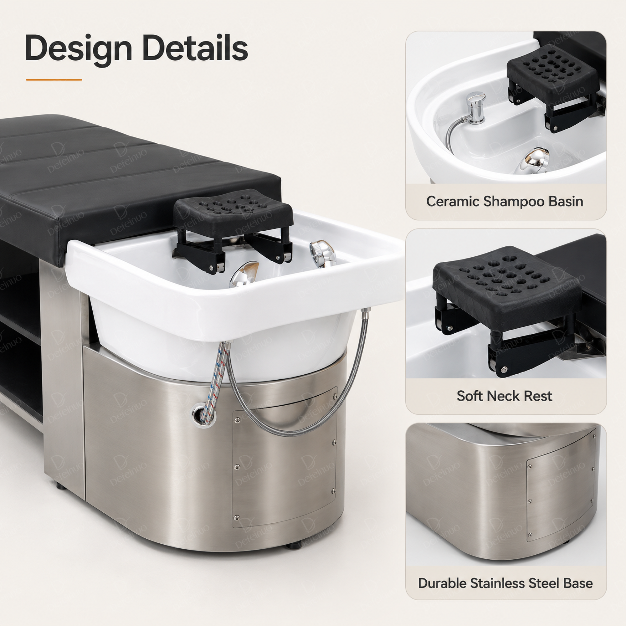 DN0070 stainless steel basin shampoo bed with water circulation system