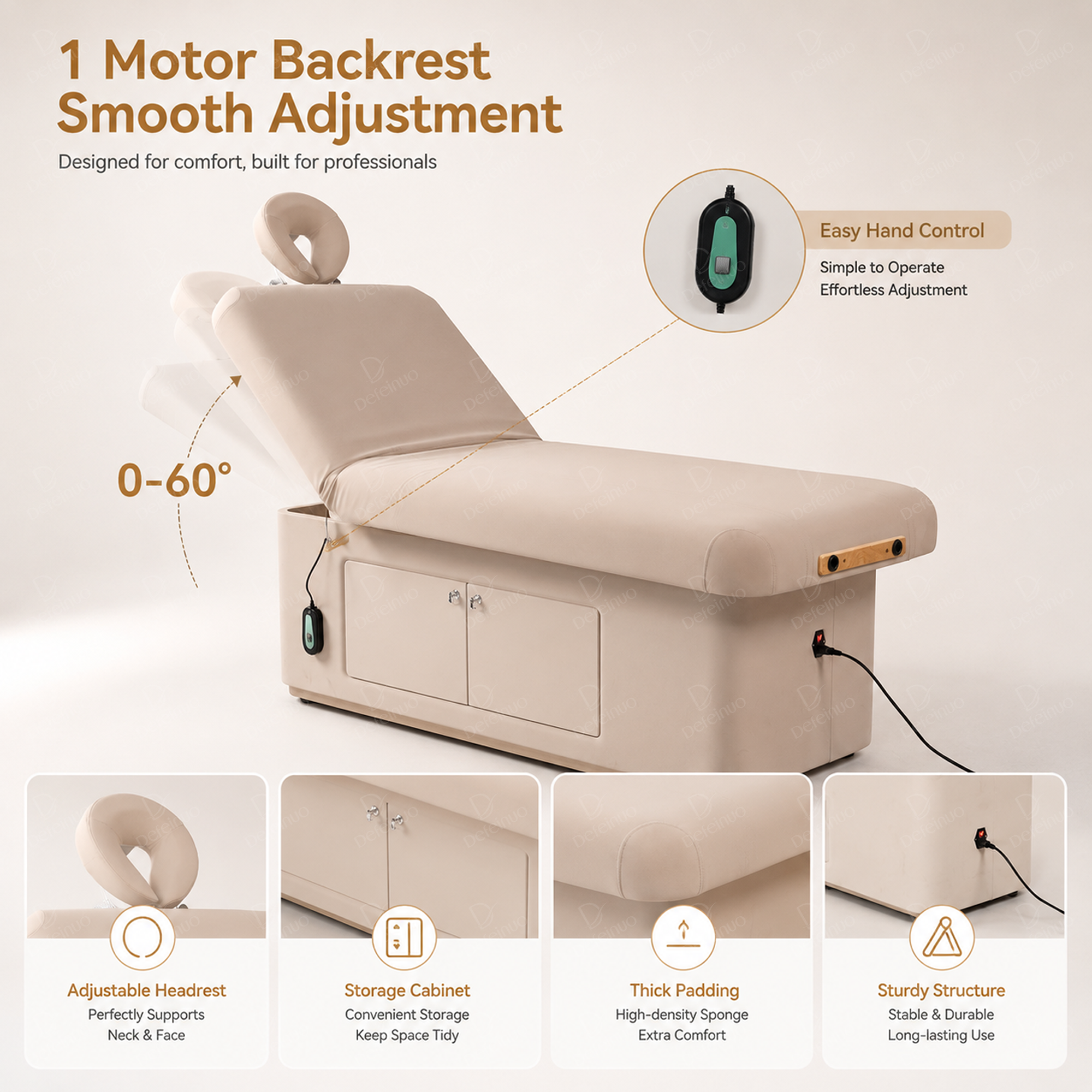 1 Motor Electric Beauty Bed with Heating and Large Storage Cabinet for Salon Use DN0015_1 Motor Beds